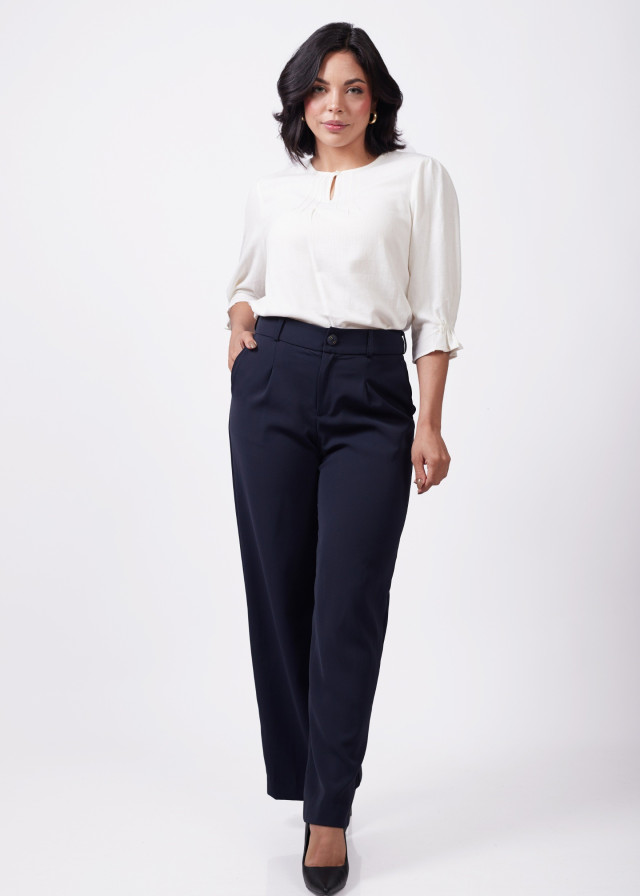 Pantalón palazo azul a la cintura