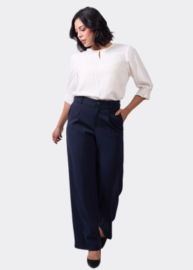 Pantalón palazo azul a la cintura