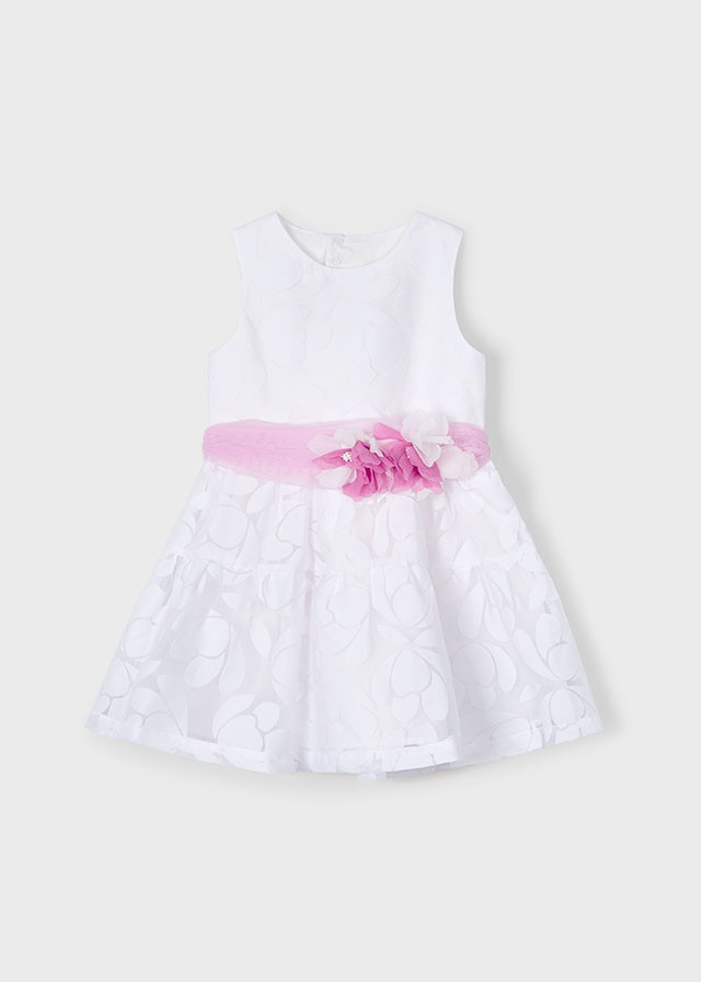 Vestido de niña blanco cinturón de tul | Mayoral