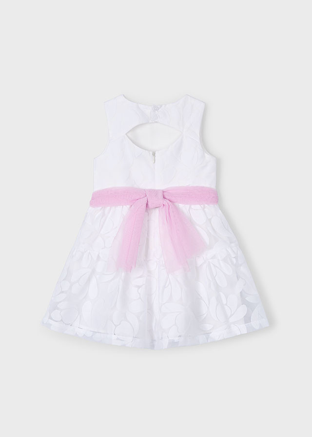 Vestido de niña blanco cinturón de tul | Mayoral