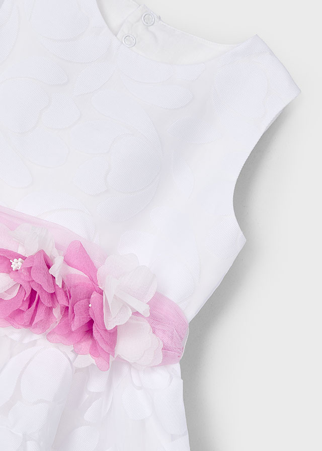 Vestido de niña blanco cinturón de tul | Mayoral
