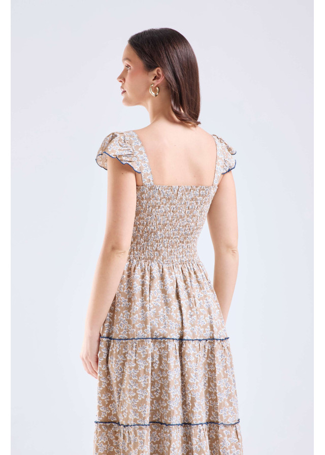 Vestido mujer  largo beige y azul 4 tiempos | Sètelle