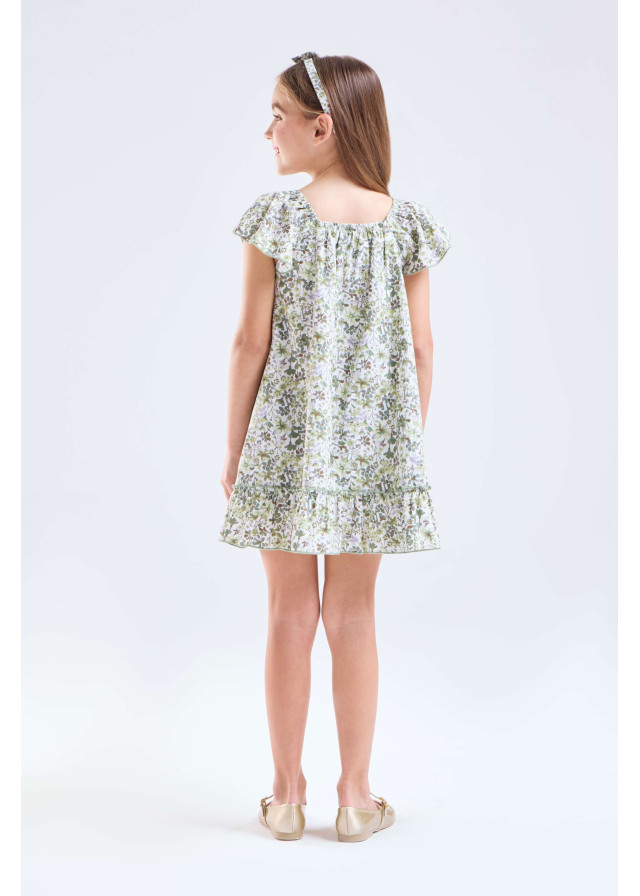 Vestido flores verde forrado de niña | Sètelle