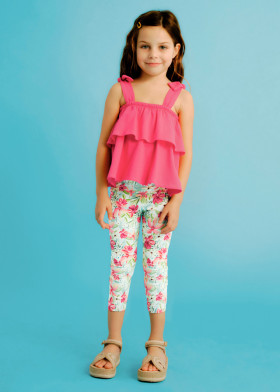 Conjunto de niña blusa-leggings peonia | Mayoral