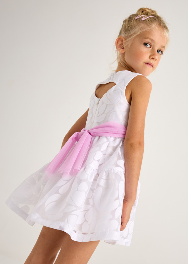 Vestido de niña blanco cinturón de tul | Mayoral