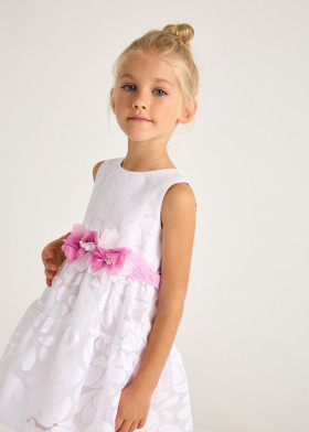 Vestido de niña blanco cinturón de tul | Mayoral