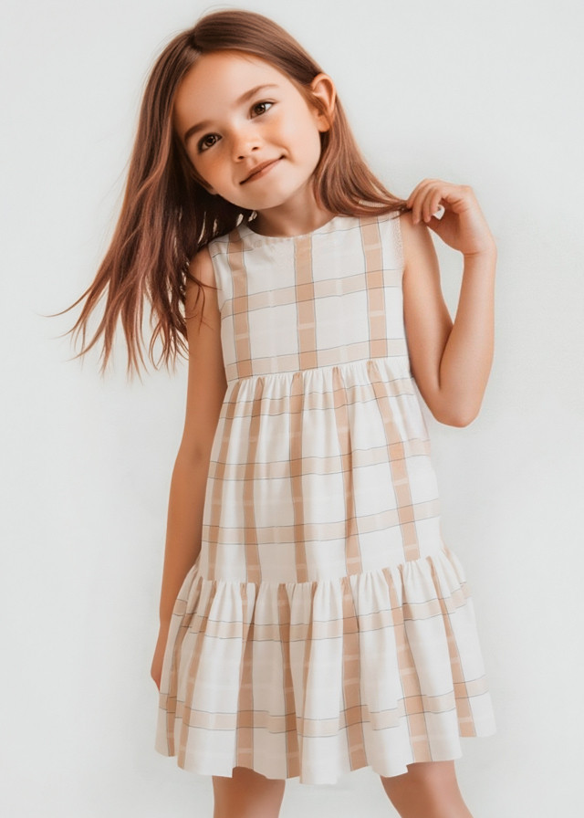 Vestido de niña cuadros de lino | Mayoral