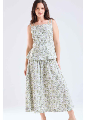 Falda mujer verde de flores 100% algodón | Sètelle