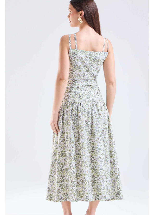 Falda mujer verde de flores 100% algodón | Sètelle