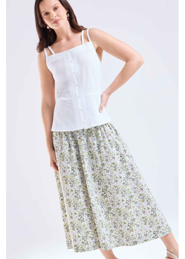 Falda mujer verde de flores 100% algodón | Sètelle