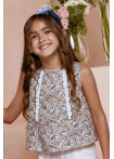 Blusa flores beige y celeste en algodón niña