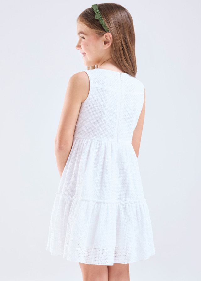 Vestido broderie blanco doble faldón niña | Sètelle