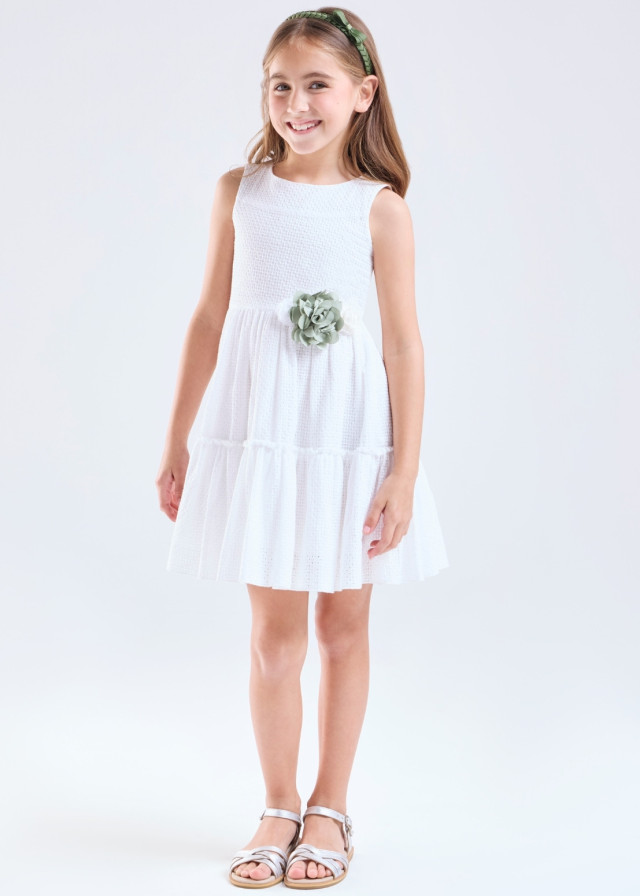 Vestido broderie blanco doble faldón niña | Sètelle