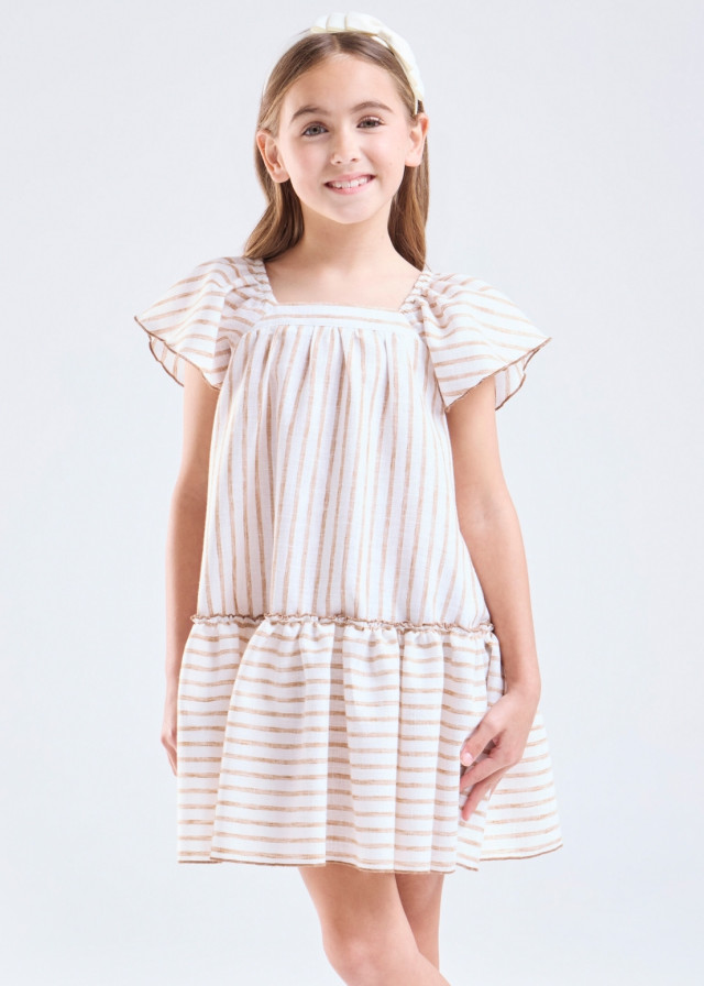 Vestido a rayas beige de niña | Sètelle