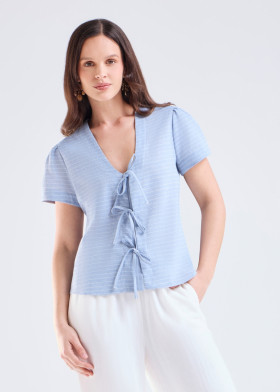 Blusa mujer listada en celeste  | Sètelle