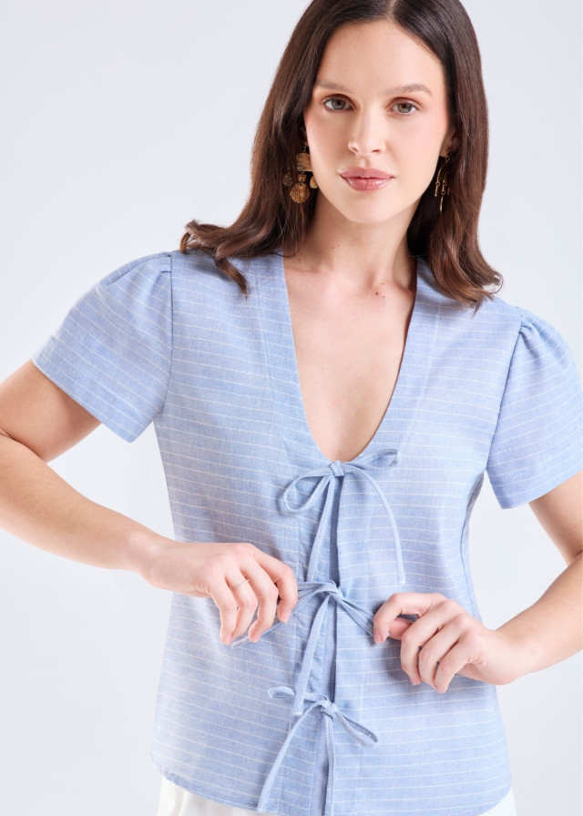 Blusa mujer listada en celeste  | Sètelle