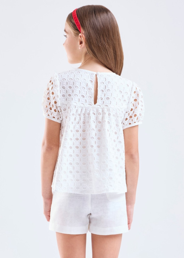 Blusa de broderíe en algodón forrada niña | Sètelle