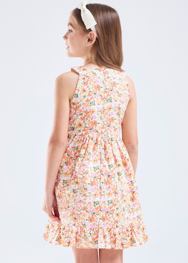 Vestido halter flores naranja forrado niña | Sètelle