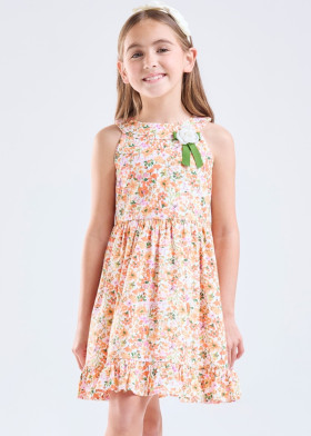 Vestido halter flores naranja forrado niña | Sètelle