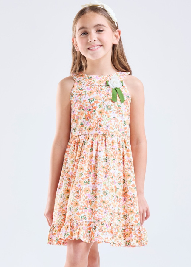 Vestido halter flores naranja forrado niña | Sètelle