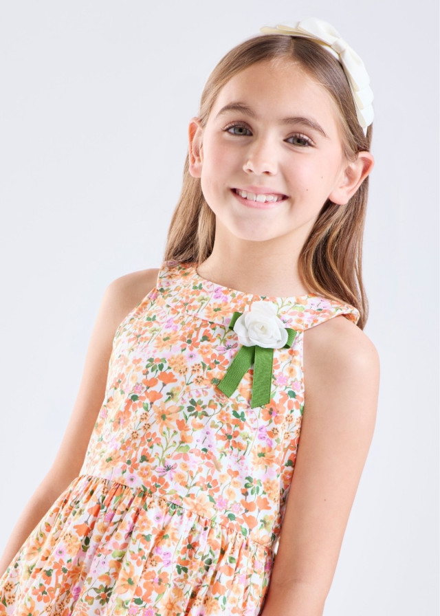 Vestido halter flores naranja forrado niña | Sètelle