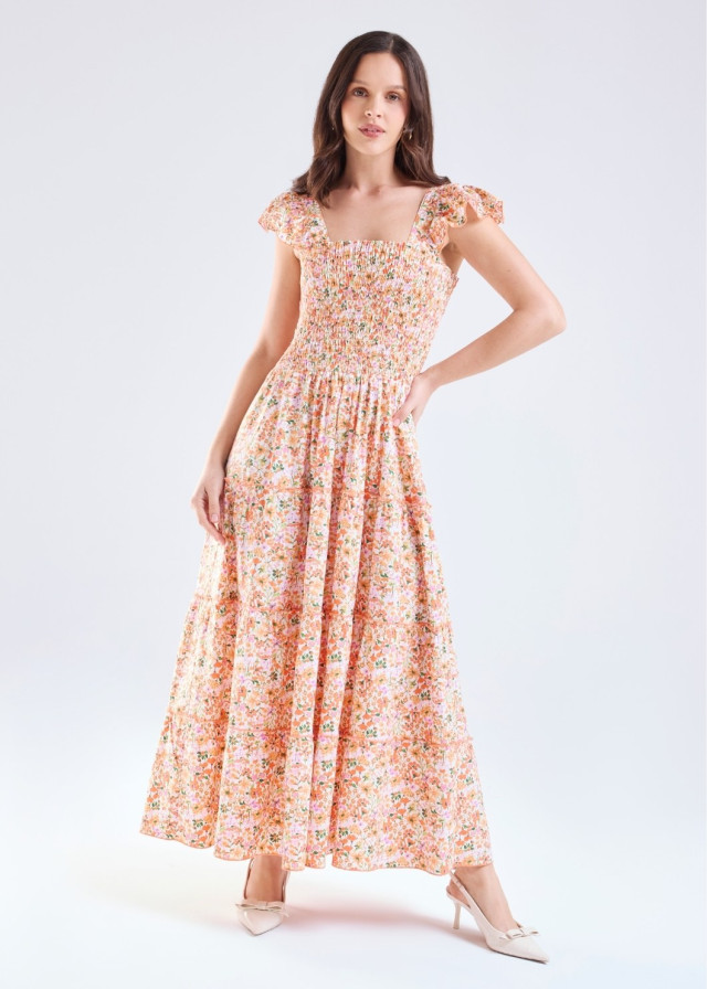 Vestido mujer largo naranja 4 tiempos | Sètelle