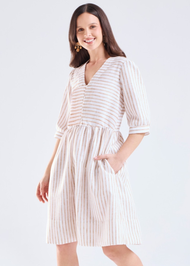 Vestido de mujer listado en beige | Sètelle