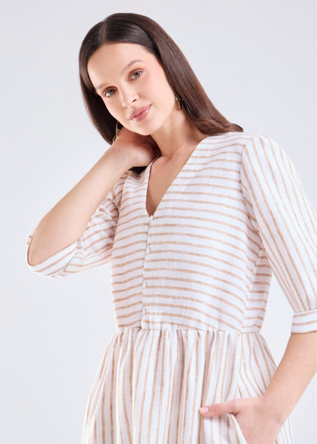 Vestido de mujer listado en beige | Sètelle