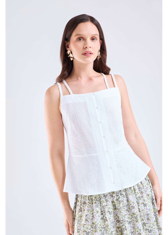 Blusa mujer de tirantes broderie blanco  | Sètelle