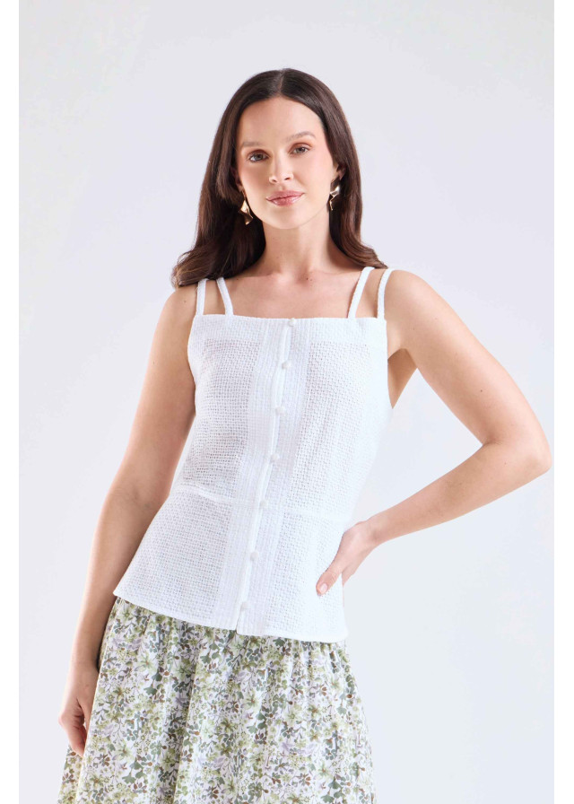 Blusa mujer de tirantes broderie blanco  | Sètelle