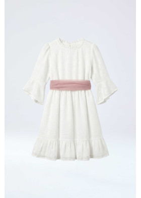 Vestido primera comunión con lazo palo rosa