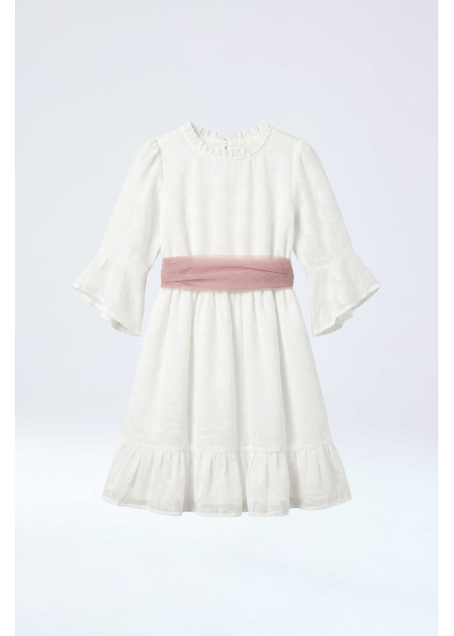 Vestido primera comunión con lazo palo rosa