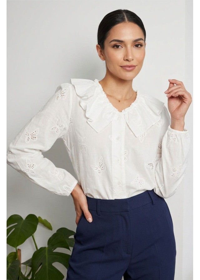 Blusa Cuello Volantes Para Mujer