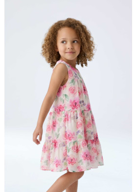 Vestido floral rosa y verde para niña sin mangas