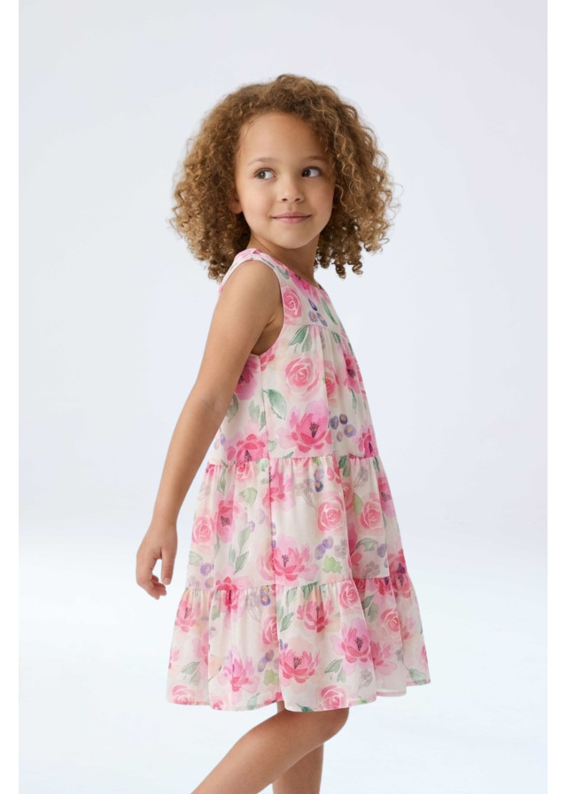 Vestido floral rosa y verde para niña sin mangas