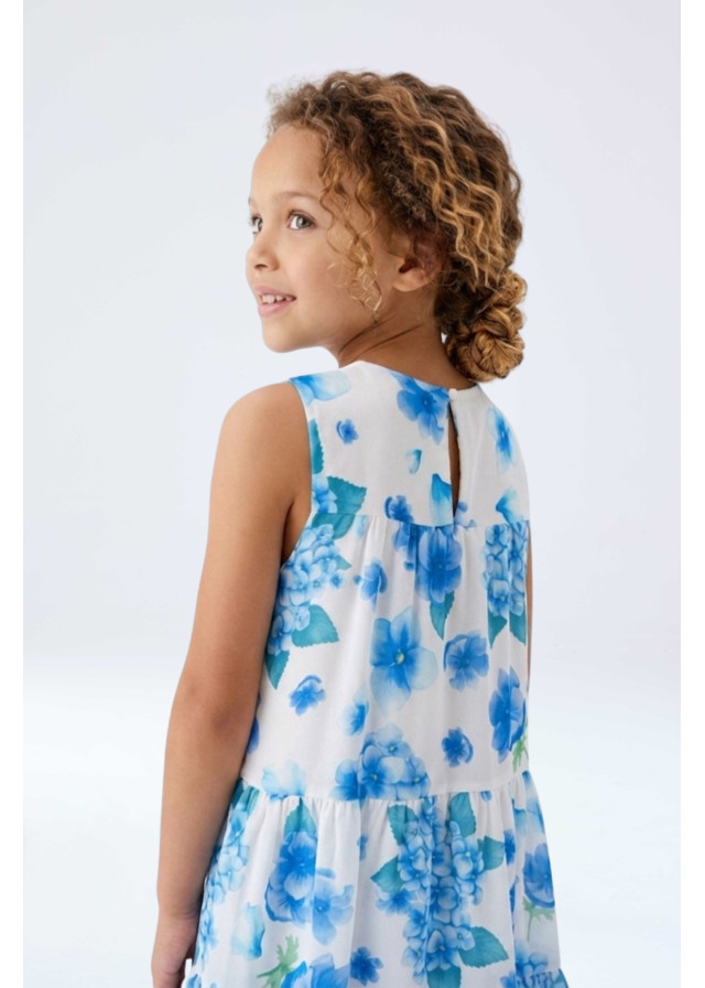 Vista posterior vestido para niña de gasa estampada