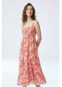 Vestido largo floral coral para mujer