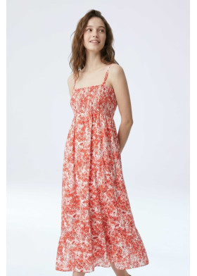 Vestido largo floral coral para mujer